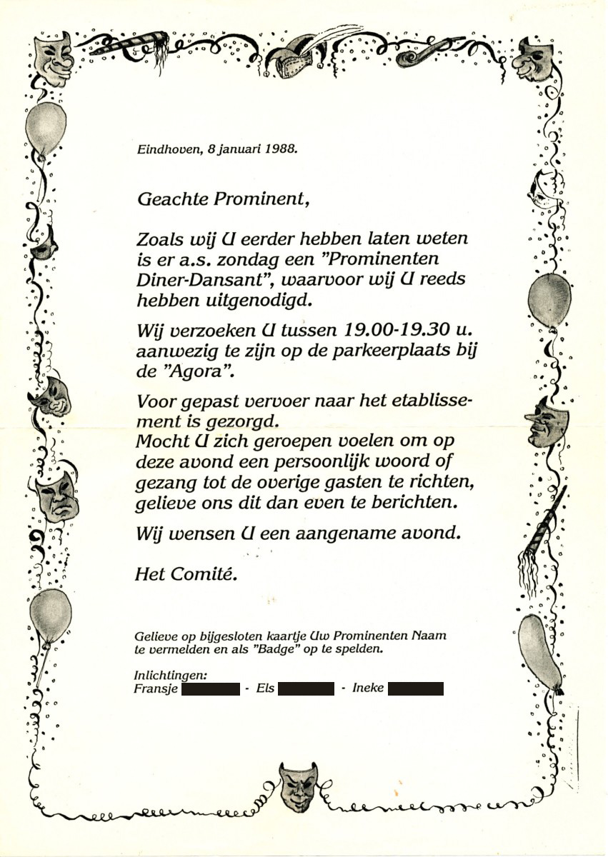 1988 01 08 Uitnodigingsbrief Prominenten Diner Dansant