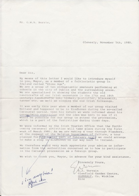 1980 11 05 Brief van Stone Age aan Gilles Borrie   burgemeester van Eindhoven